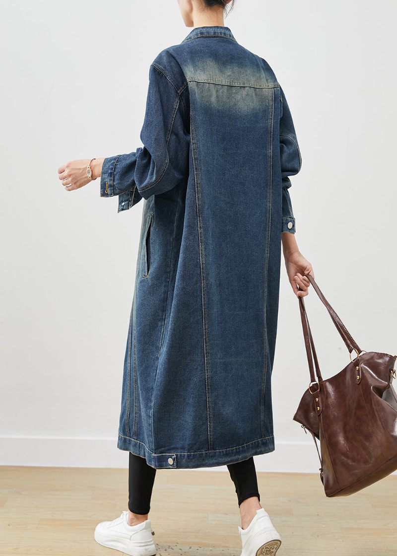 Fransk Navy Oversized Button Down Denim Trench Spring - Dame vinterfrakker