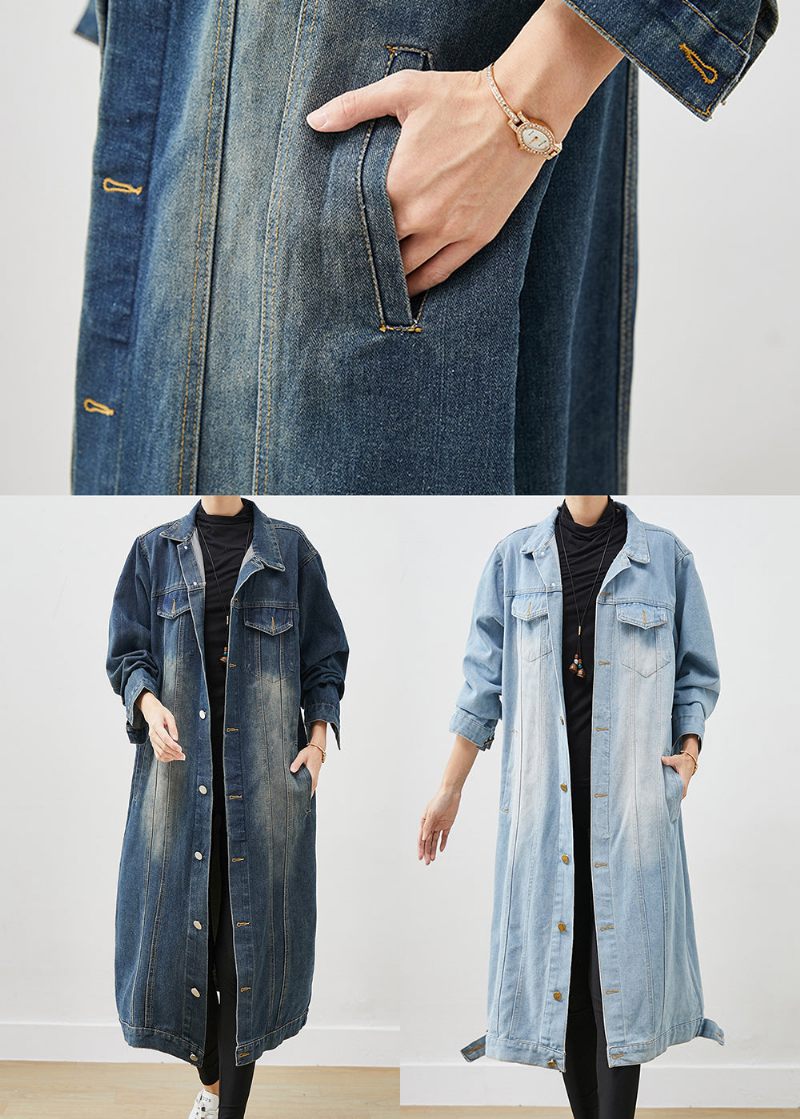 Fransk Navy Oversized Button Down Denim Trench Spring - Dame vinterfrakker