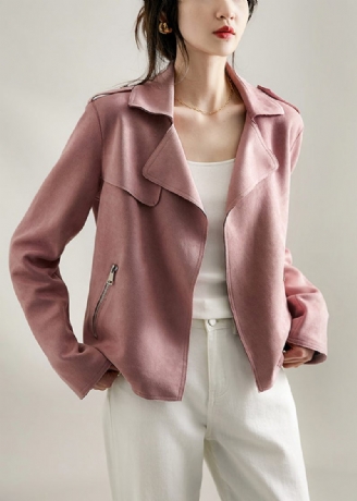 Fransk Pink Lapel Oversized Faux Ruskindsjakke Fall