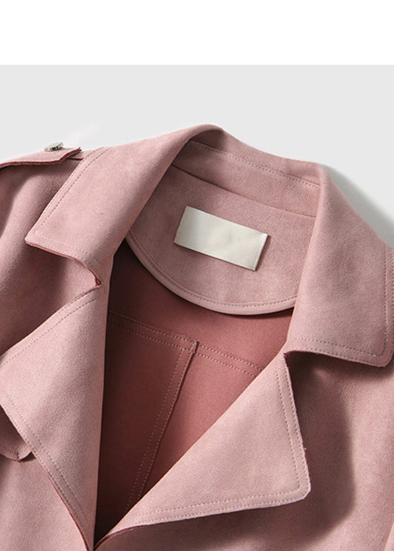 Fransk Pink Lapel Oversized Faux Ruskindsjakke Fall - Dame vinterfrakker