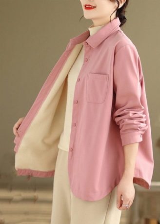 Fransk Pink Oversized Lommer Fleece Uld Foret Frakker Vinter