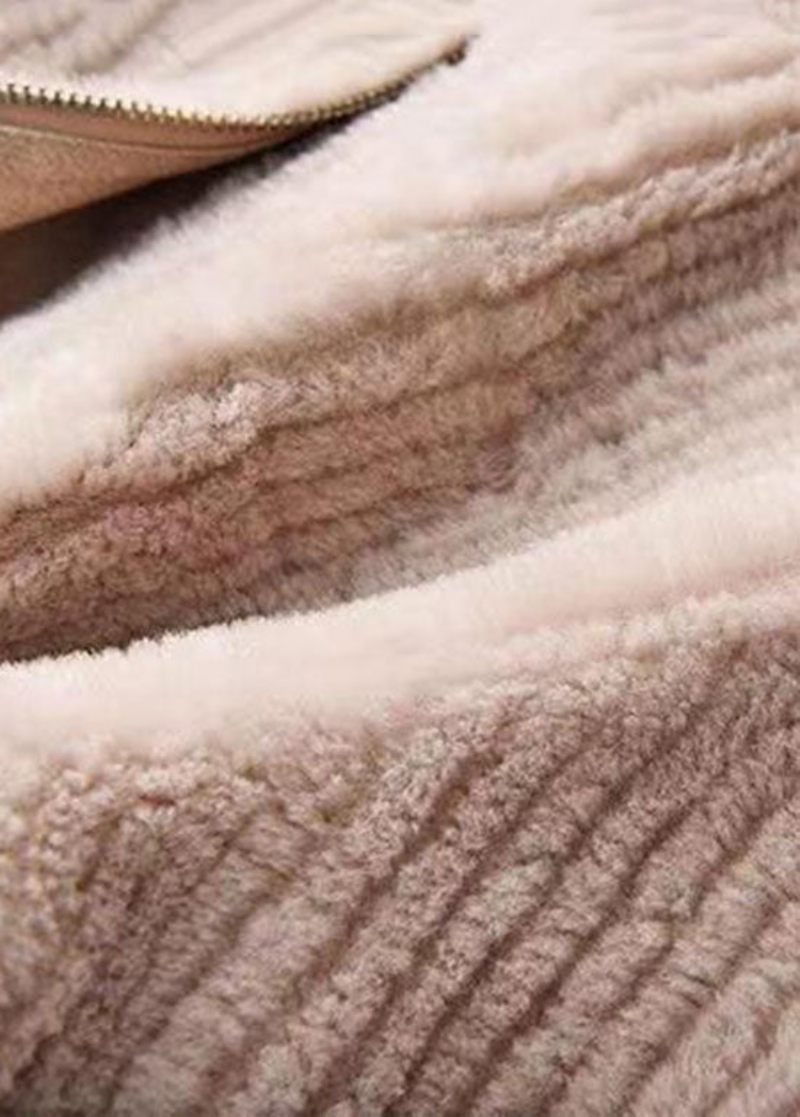 Fransk Pink Stand Krave Zip Up Patchwork Faux Fur Coats Efterår - Dame vinterfrakker