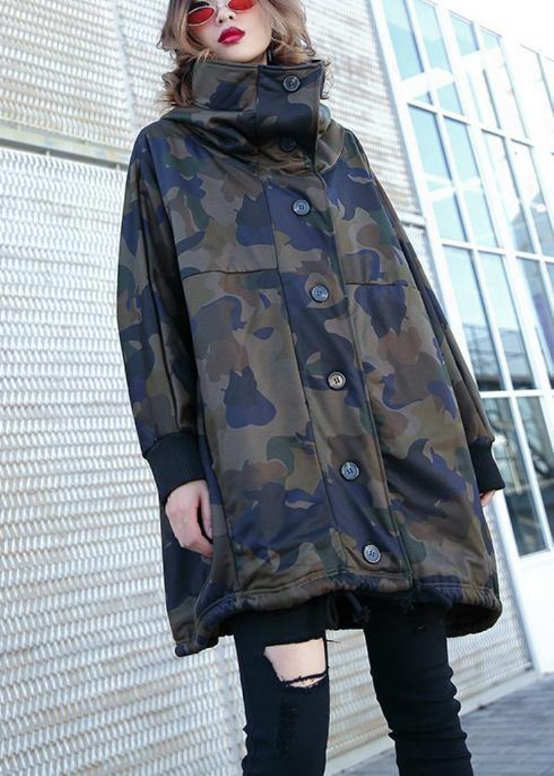 Håndlavede Knaplommer Fin Frakke Til Kvinde Camouflage Silhouette Coat