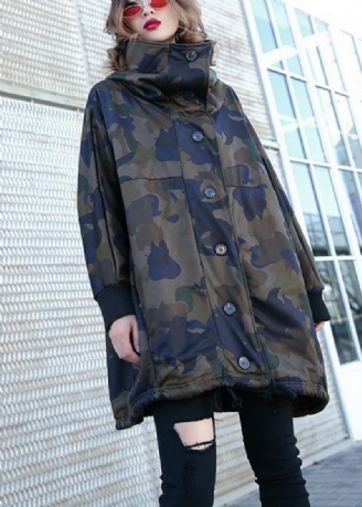 Håndlavede Knaplommer Fin Frakke Til Kvinde Camouflage Silhouette Coat