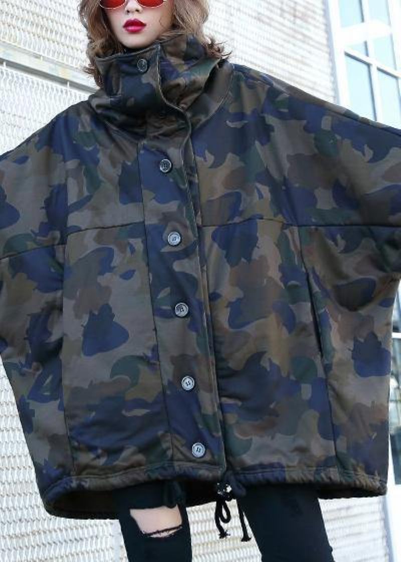 Håndlavede Knaplommer Fin Frakke Til Kvinde Camouflage Silhouette Coat - Grå