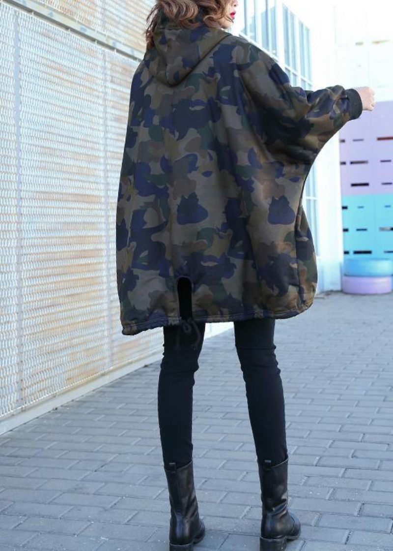 Håndlavede Knaplommer Fin Frakke Til Kvinde Camouflage Silhouette Coat - Grå