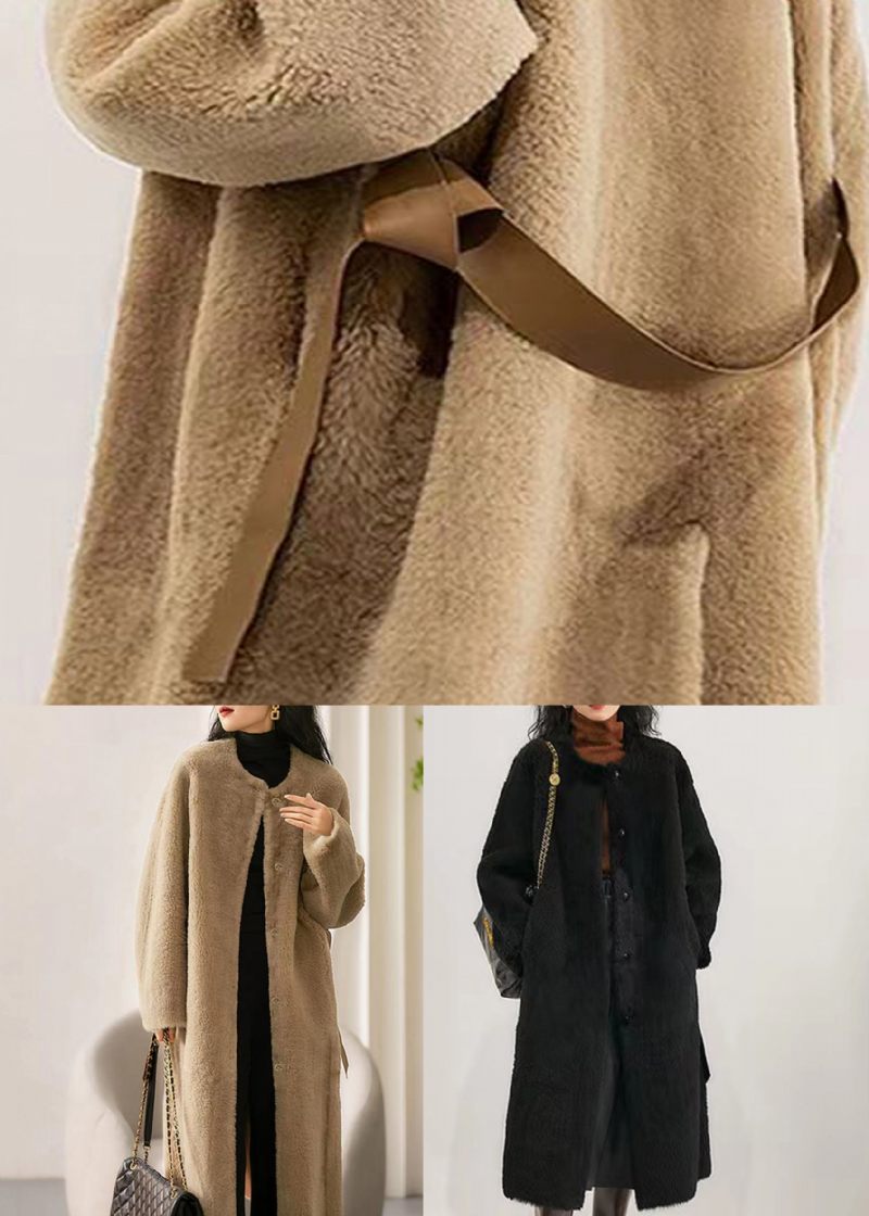 Kamellommer Patchwork Uld Trench O Neck Knap Vinter - Dame vinterfrakker