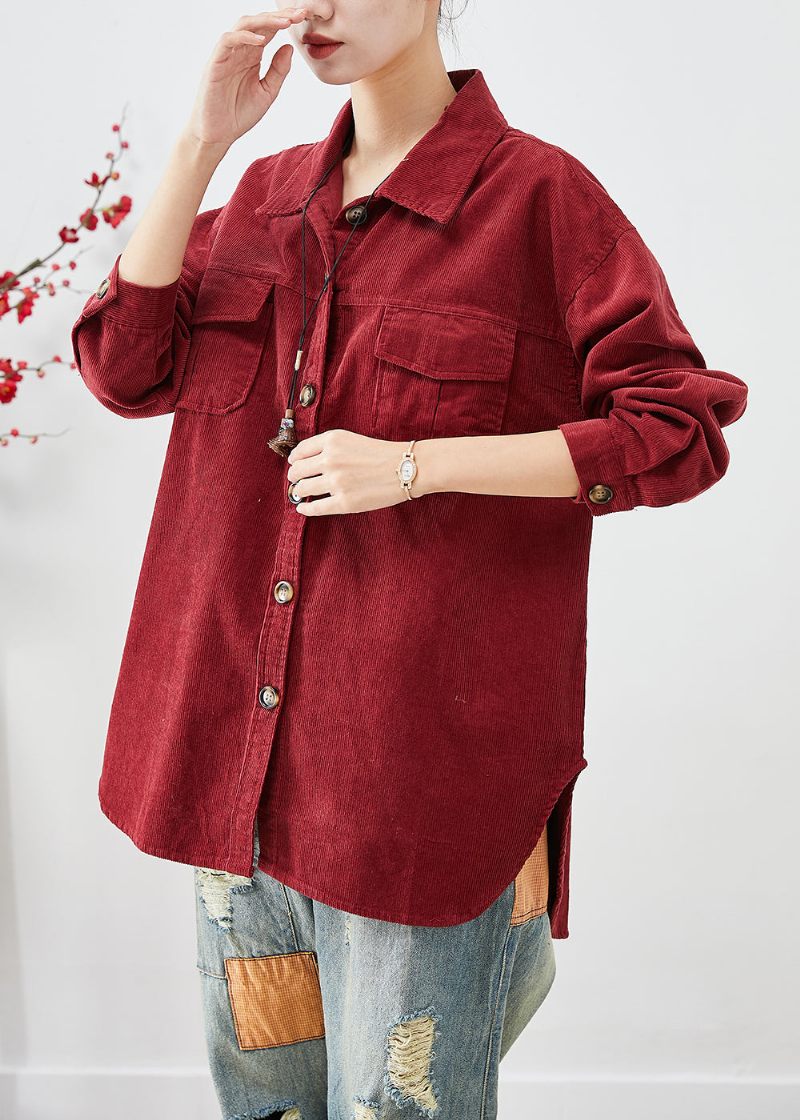 Kedelig Rød Corduroy Skjorte Frakker Oversized Button Down Fall