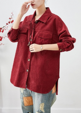 Kedelig Rød Corduroy Skjorte Frakker Oversized Button Down Fall