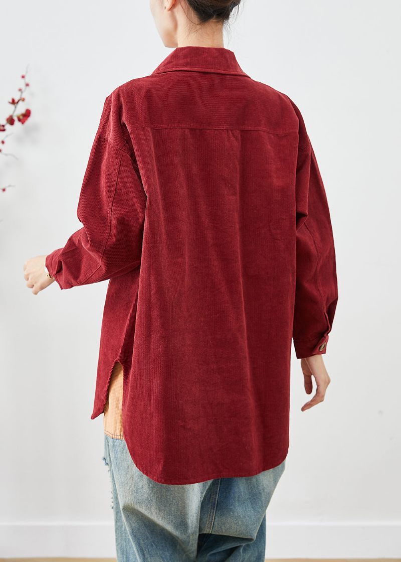 Kedelig Rød Corduroy Skjorte Frakker Oversized Button Down Fall - Dame vinterfrakker