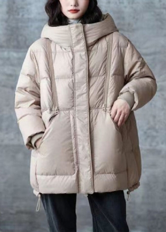 Khaki Lommer Snøre Patchwork Andedun Frakke Zip Up Winter