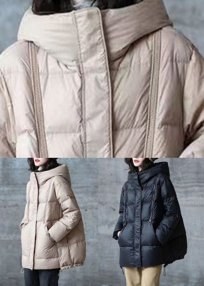 Khaki Lommer Snøre Patchwork Andedun Frakke Zip Up Winter - Dame vinterfrakker