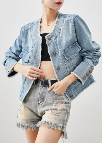 Klassisk Lyseblå Silm Fit Denim Coat Outwear Spring