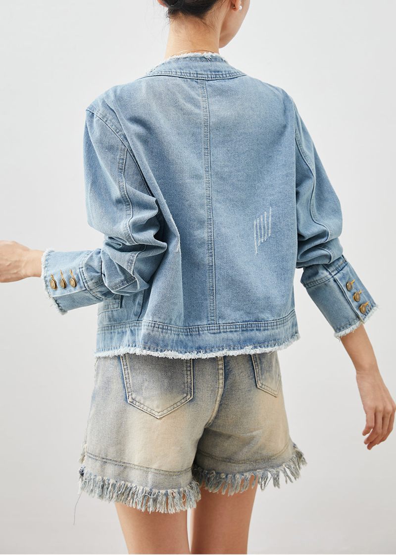 Klassisk Lyseblå Silm Fit Denim Coat Outwear Spring - Dame vinterfrakker