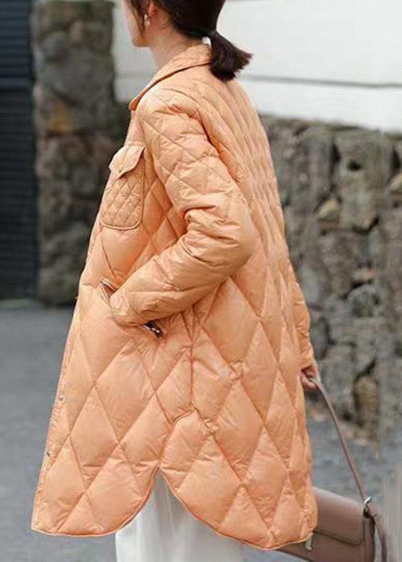 Klassiske Orange Knaplommer Patchwork Andedunsfrakke Vinter - Dame vinterfrakker