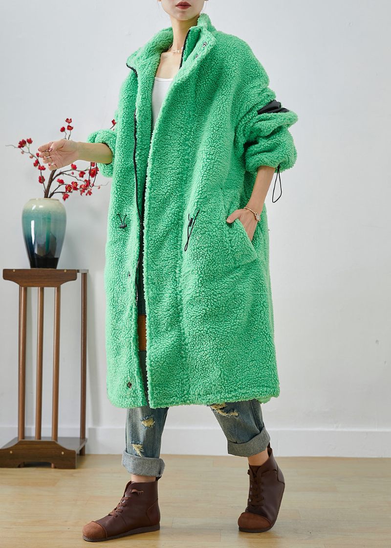 Kunst Fluorescerende Grøn Oversized Snøre Fleece Trench Winter