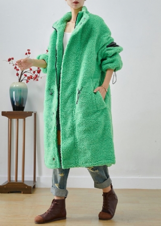 Kunst Fluorescerende Grøn Oversized Snøre Fleece Trench Winter