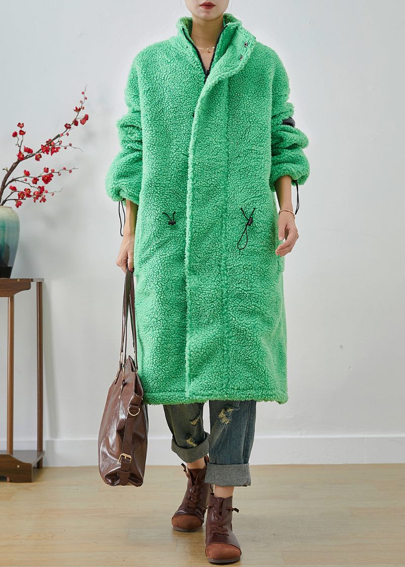 Kunst Fluorescerende Grøn Oversized Snøre Fleece Trench Winter - Dame vinterfrakker