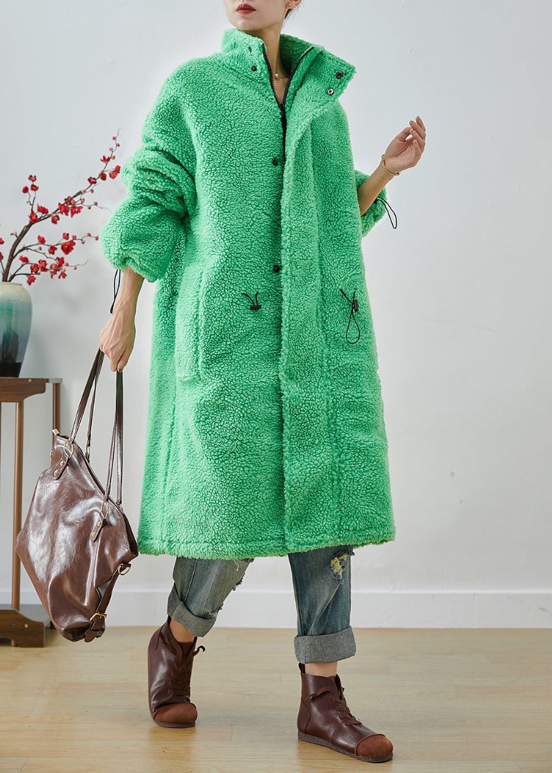 Kunst Fluorescerende Grøn Oversized Snøre Fleece Trench Winter - Dame vinterfrakker