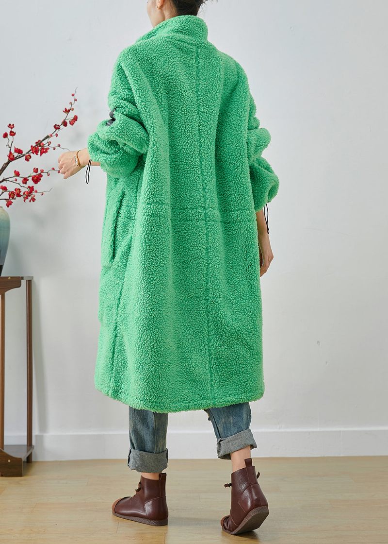 Kunst Fluorescerende Grøn Oversized Snøre Fleece Trench Winter - Dame vinterfrakker