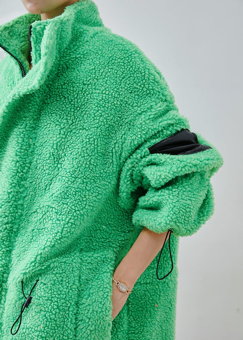 Kunst Fluorescerende Grøn Oversized Snøre Fleece Trench Winter - Dame vinterfrakker