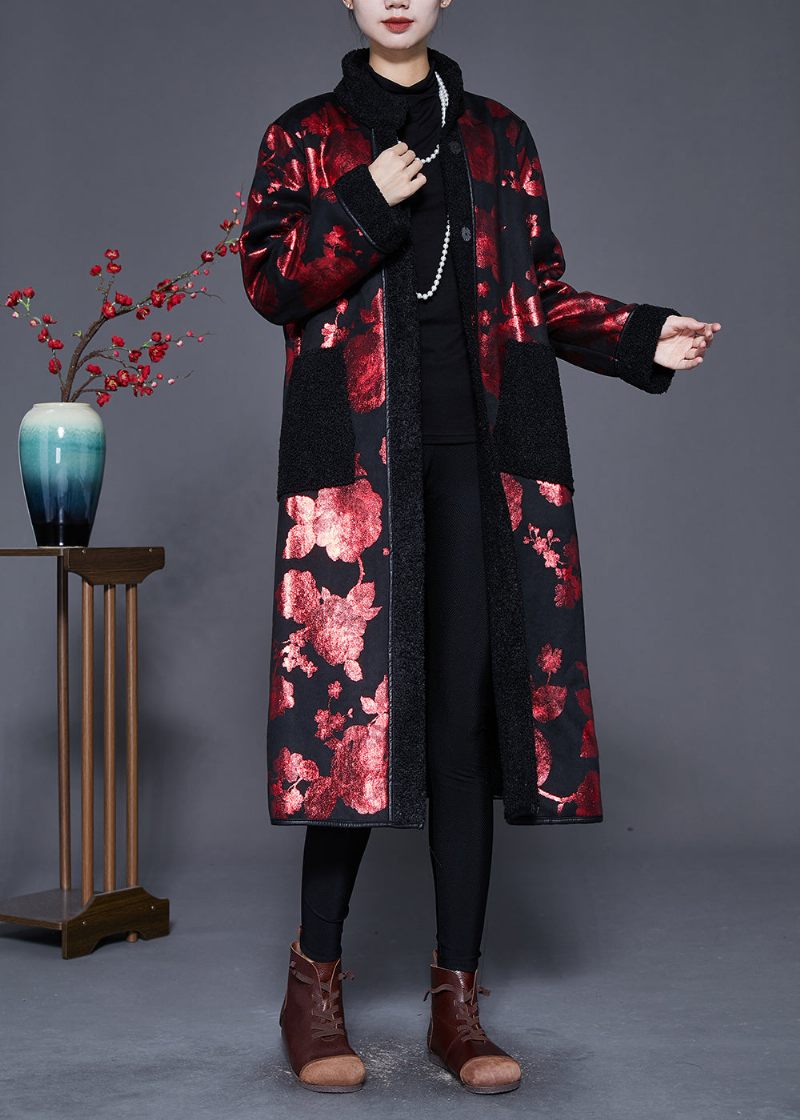 Kunst Mulberry Print Oversized Fleece Uld Foret Frakker Vinter - Dame vinterfrakker