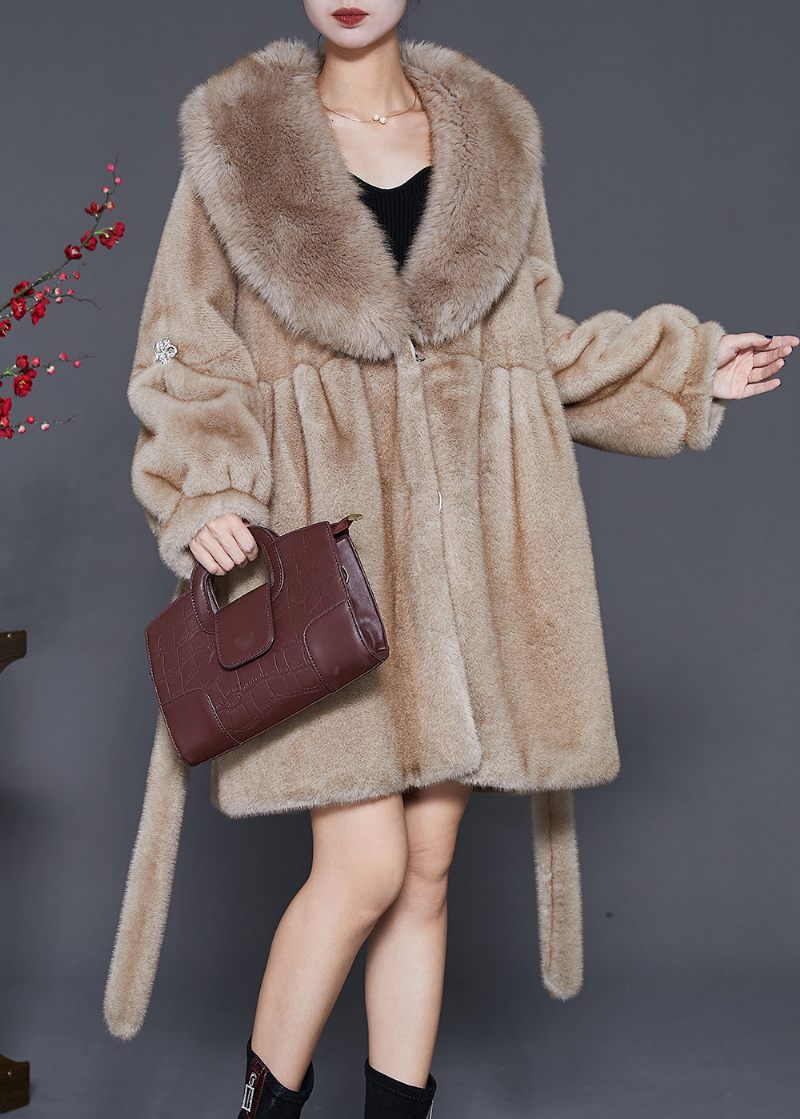 Kvinder Khaki Oversized Varm Fuzzy Fur Fluffy Coats Vinter