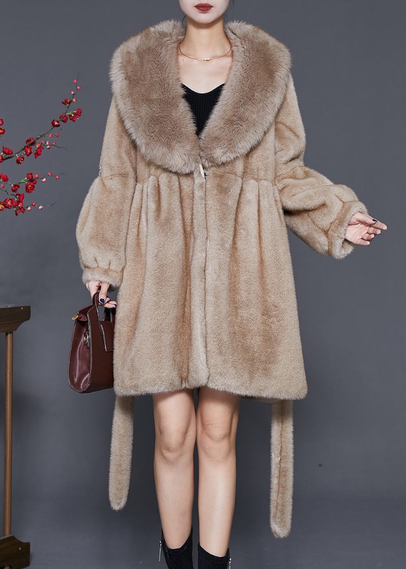 Kvinder Khaki Oversized Varm Fuzzy Fur Fluffy Coats Vinter - Dame vinterfrakker