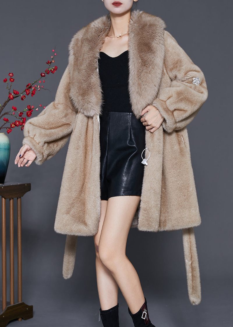 Kvinder Khaki Oversized Varm Fuzzy Fur Fluffy Coats Vinter - Dame vinterfrakker