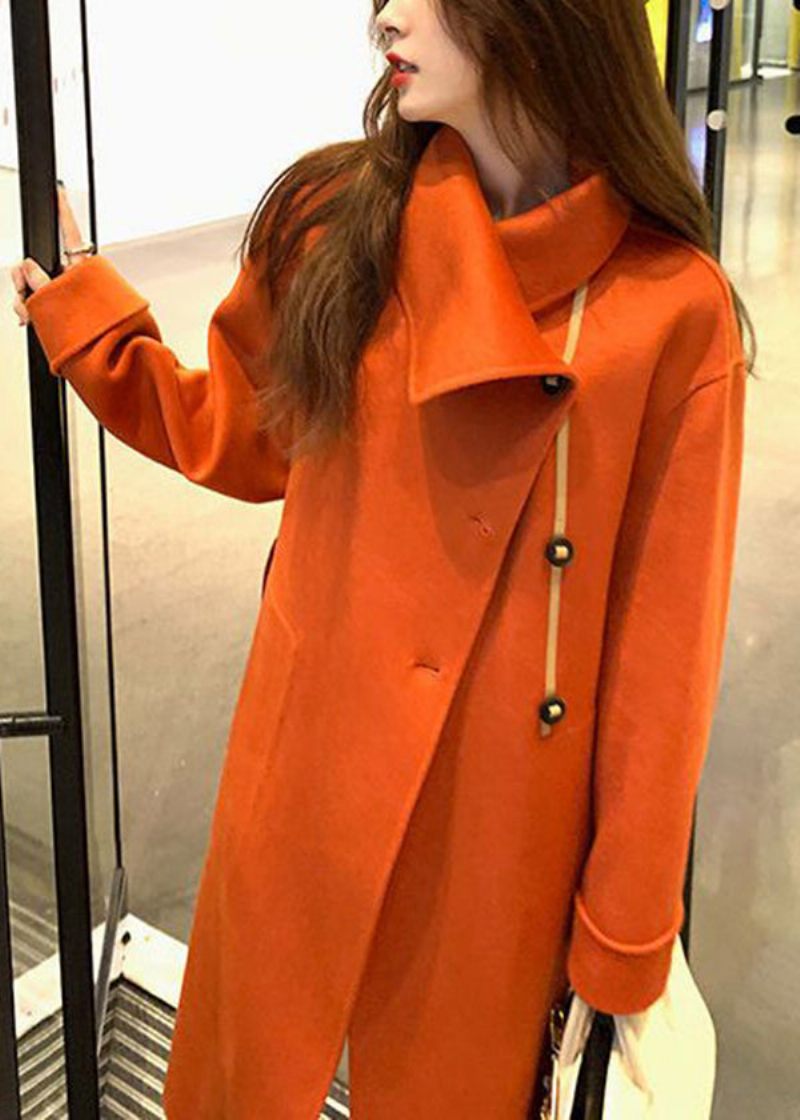 Kvinder Orange Asymmetrisk Tie Talje Ulden Trench Fall - Dame vinterfrakker