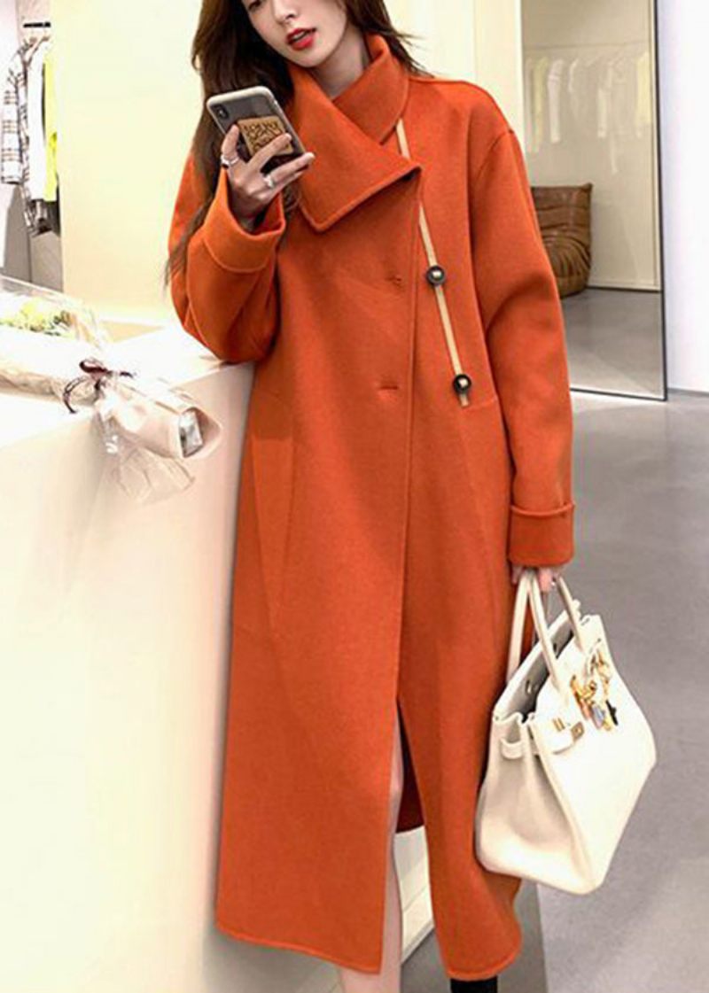 Kvinder Orange Asymmetrisk Tie Talje Ulden Trench Fall - Dame vinterfrakker