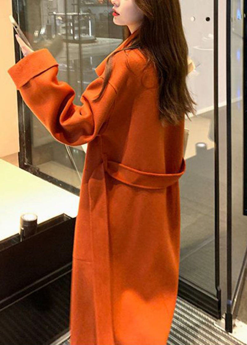 Kvinder Orange Asymmetrisk Tie Talje Ulden Trench Fall - Dame vinterfrakker