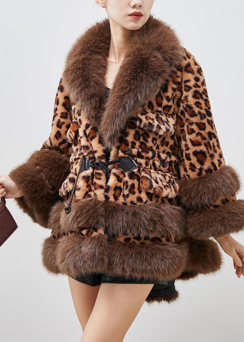 Leopard Print Imiteret Pels Frakke Oversized Snøre Vinter - Dame vinterfrakker