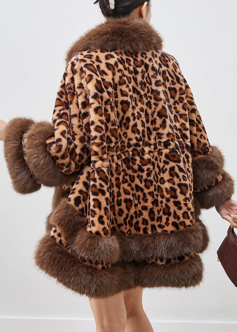 Leopard Print Imiteret Pels Frakke Oversized Snøre Vinter - Dame vinterfrakker