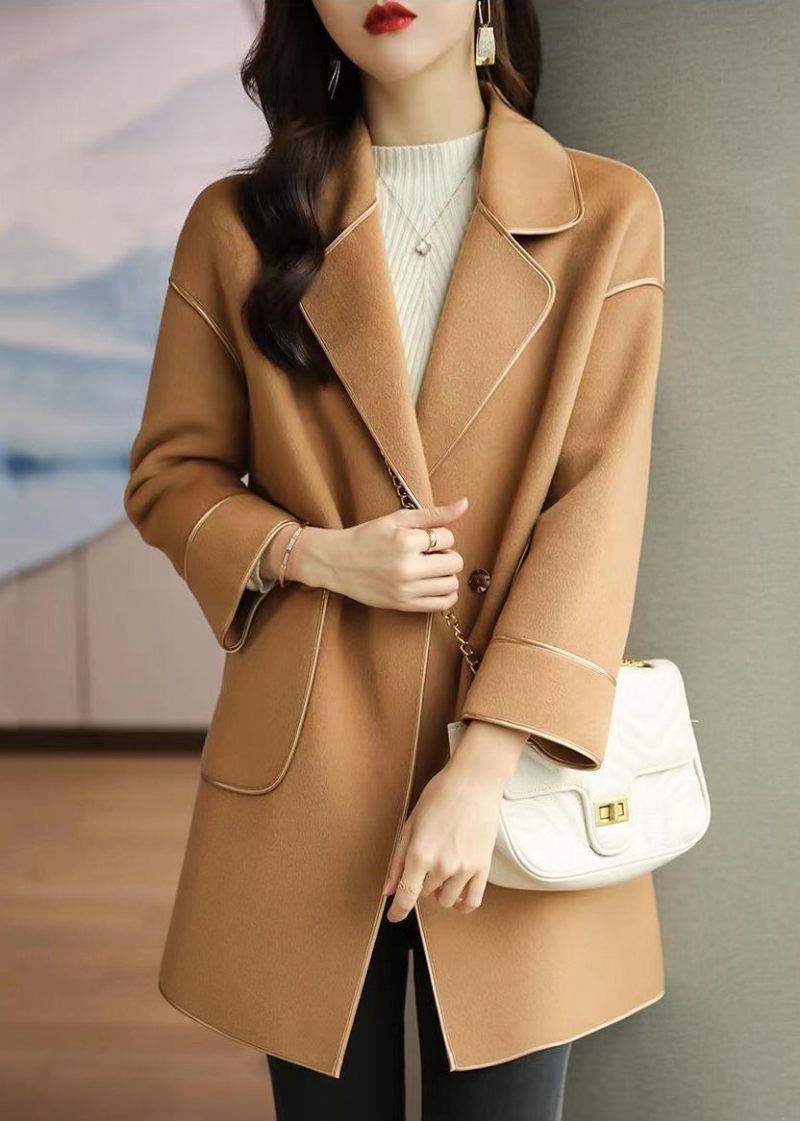 Light Camel Uld Trench Coats Lapel Oversized Fall - Dame vinterfrakker