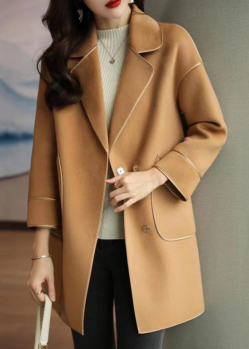 Light Camel Uld Trench Coats Lapel Oversized Fall - Dame vinterfrakker