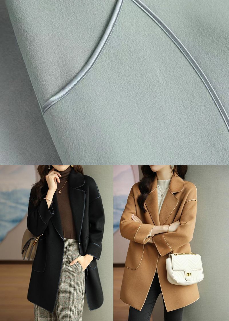 Light Camel Uld Trench Coats Lapel Oversized Fall - Dame vinterfrakker