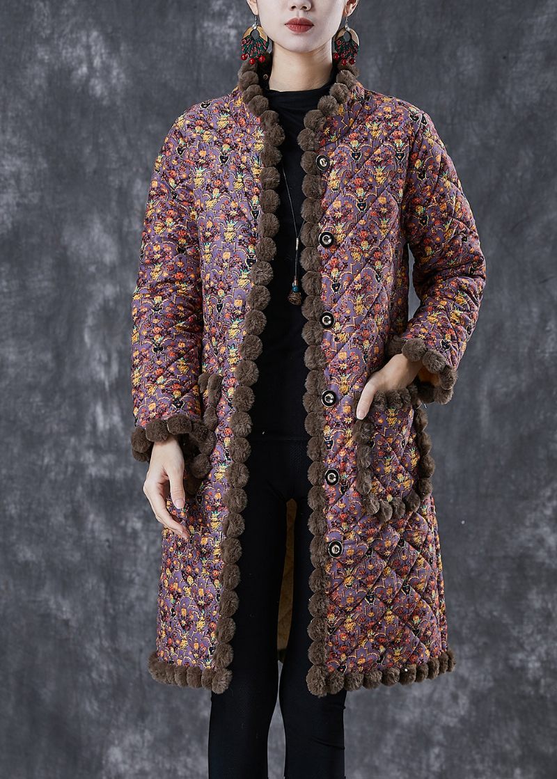 Lilla Print Varm Fleece Coat Oversized Stand Krave Vinter