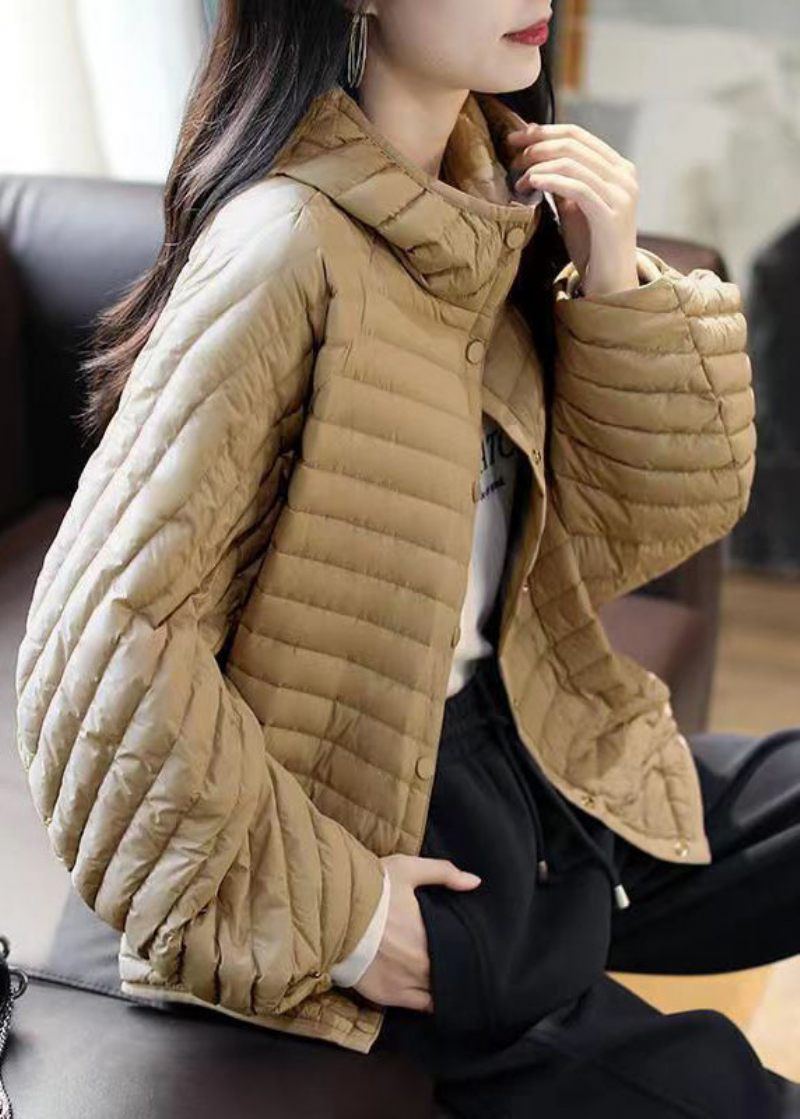 Løs Khaki Hooded Button Patchwork Duck Down Coat Winter