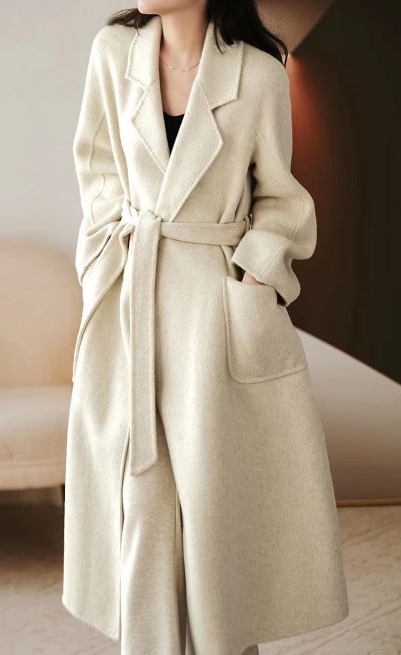 Luxy Lavendel Silke Uld Blended Trench Overcoat Uld Frakke Vinter - Lavendel