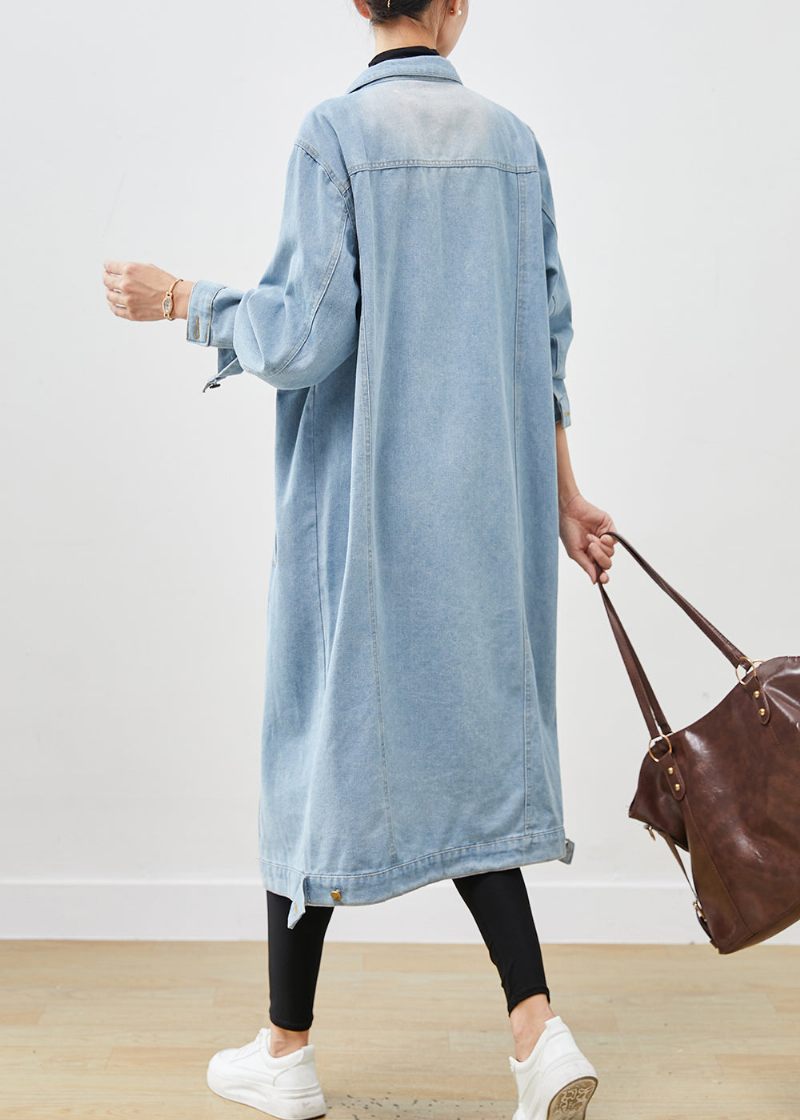 Lyseblå Denim Trench Oversized Button Down Fjeder - Dame vinterfrakker