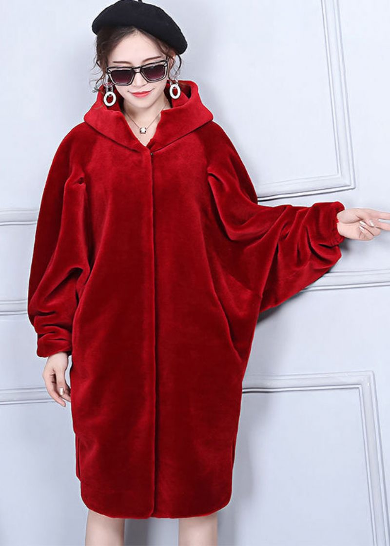 Mode Rød Oversized Rynket Cashmere Jakker Batwing Sleeve