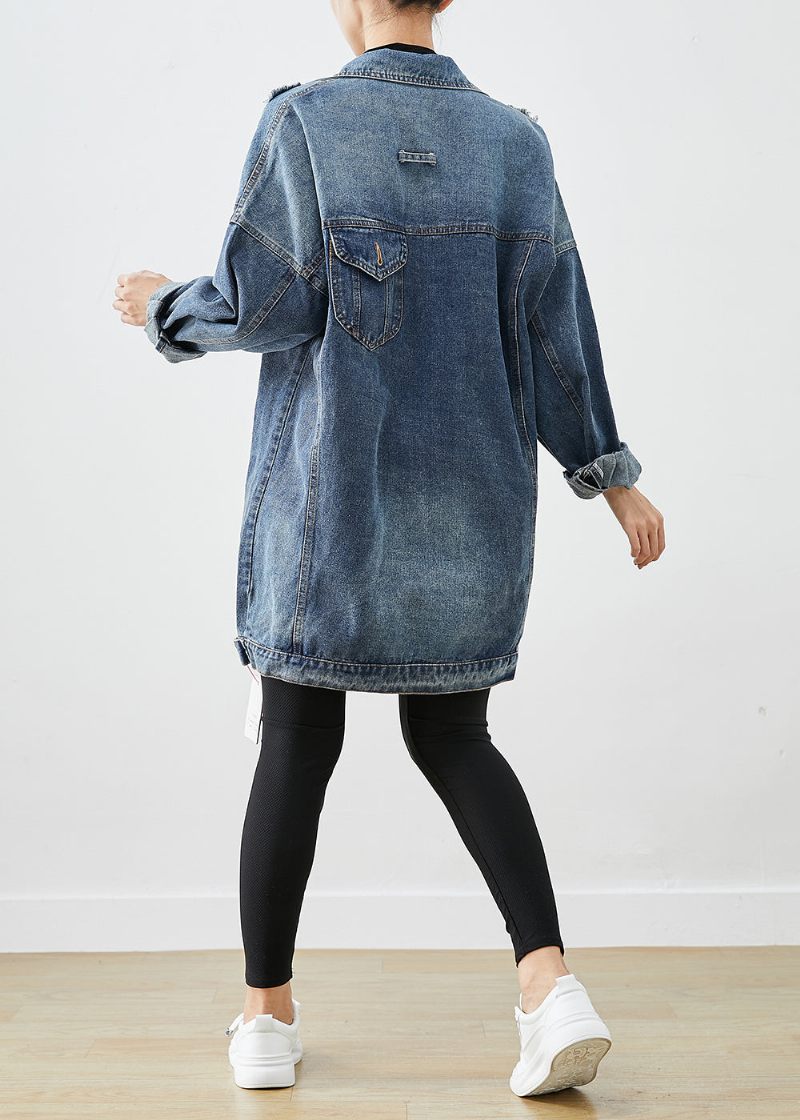 Moderne Blå Oversize Denim Ripped Frakke Outwear Fall - Dame vinterfrakker