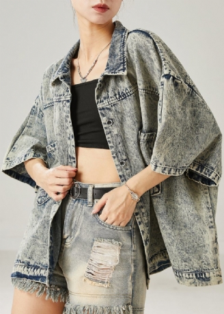 Moderne Grå Oversized Lommer Denimjakke Sommer