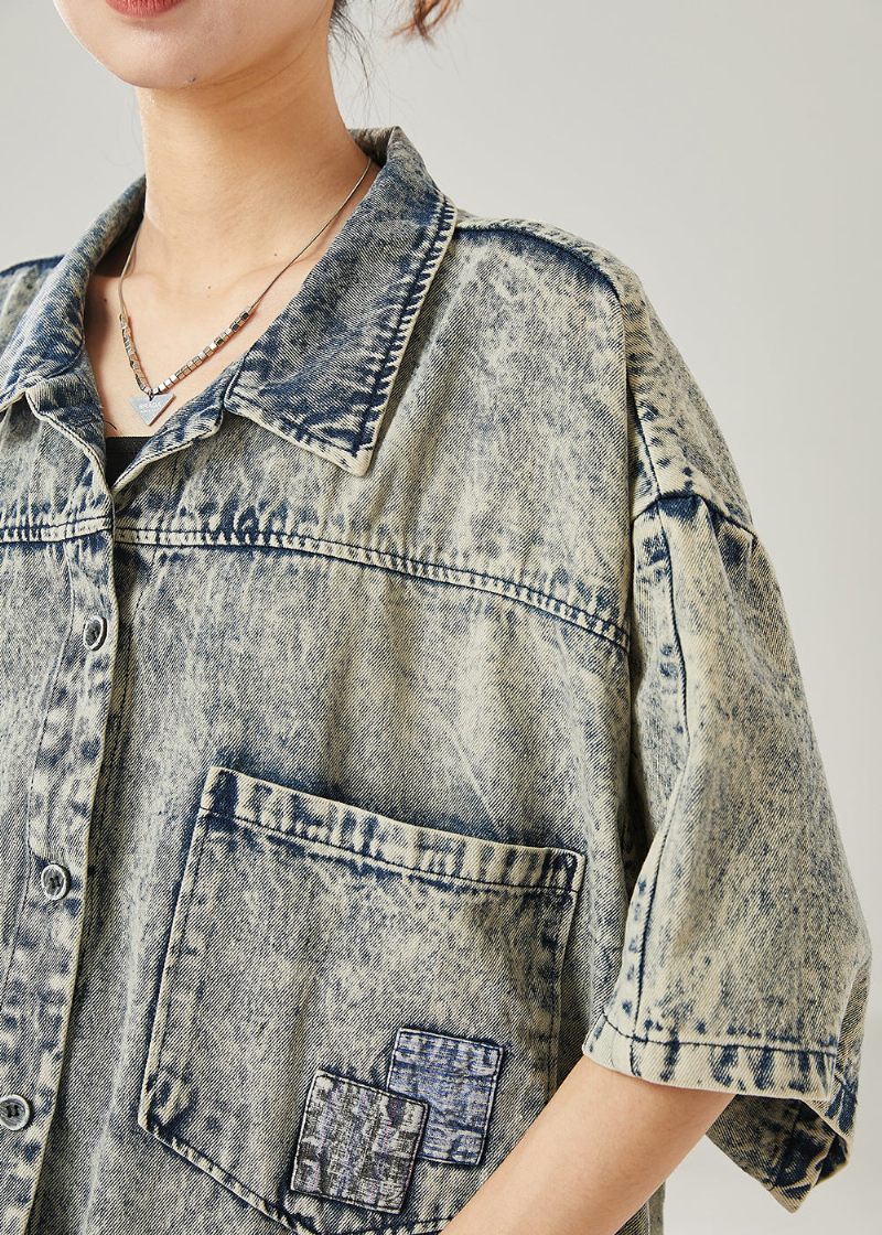 Moderne Grå Oversized Lommer Denimjakke Sommer - Dame vinterfrakker