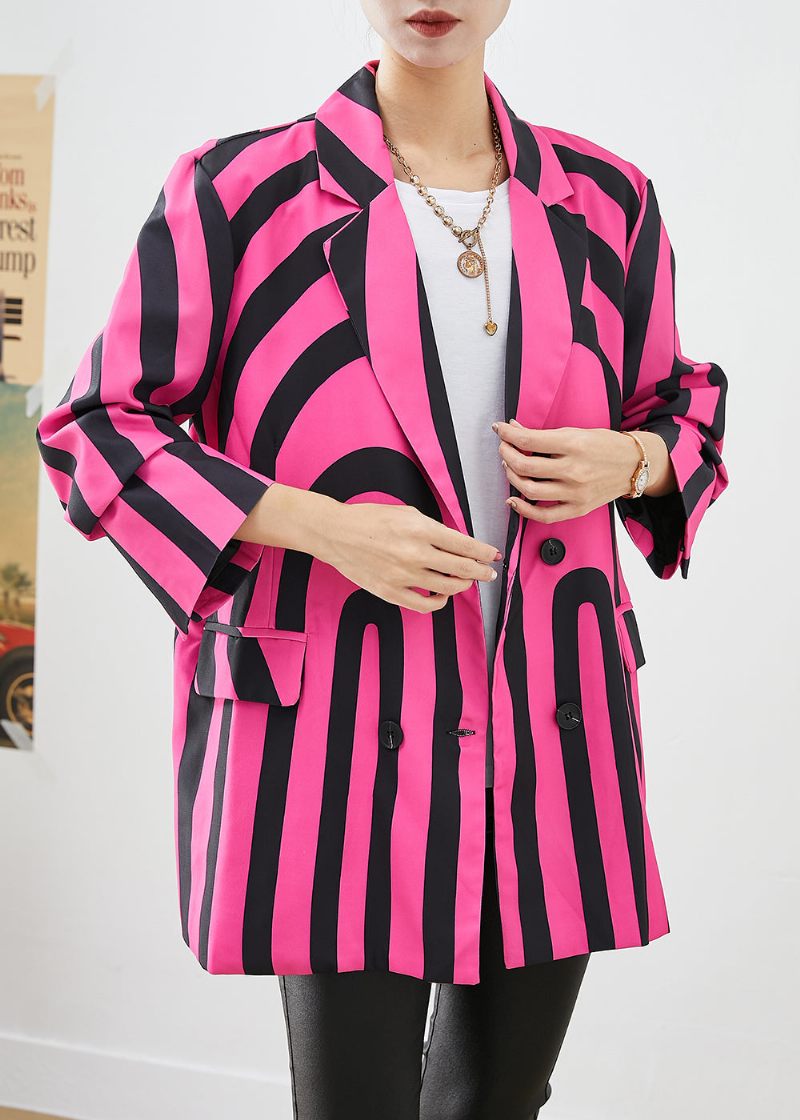 Moderne Rose Lapel Zebra Mønster Stribet Spandex Frakke Fall