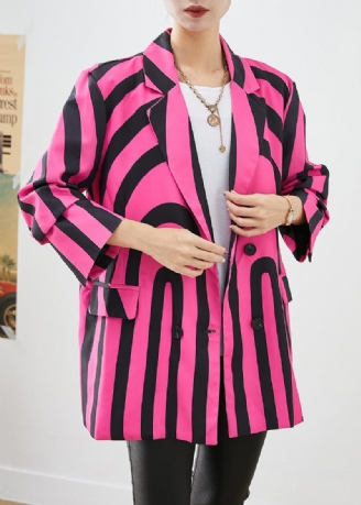 Moderne Rose Lapel Zebra Mønster Stribet Spandex Frakke Fall