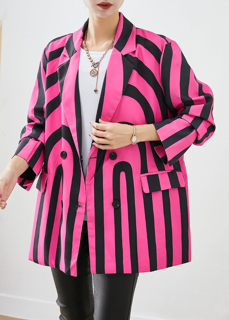 Moderne Rose Lapel Zebra Mønster Stribet Spandex Frakke Fall - Dame vinterfrakker