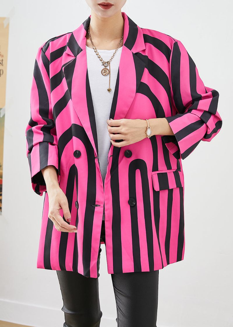 Moderne Rose Lapel Zebra Mønster Stribet Spandex Frakke Fall - Dame vinterfrakker