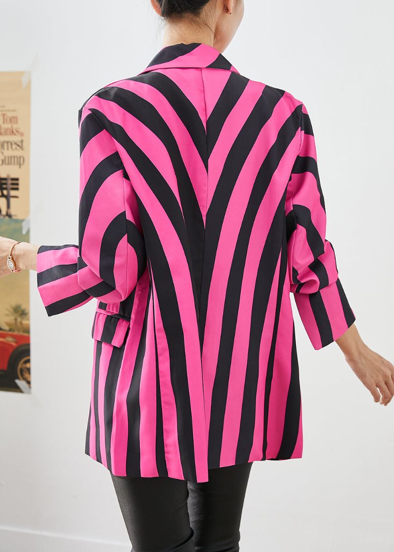 Moderne Rose Lapel Zebra Mønster Stribet Spandex Frakke Fall - Dame vinterfrakker